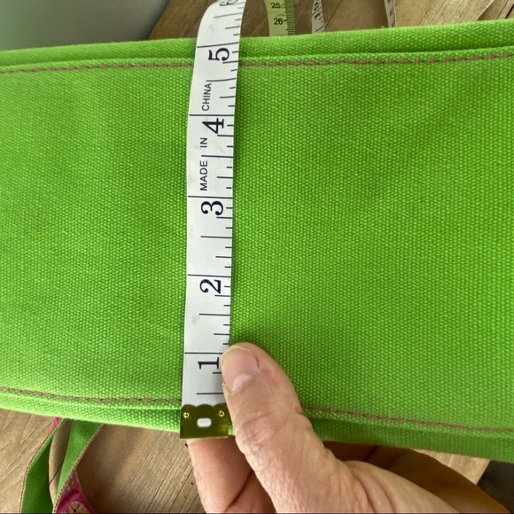 Super cute preppy green & pink flip flop print canvas tote bag with bow - Picture 9 of 10